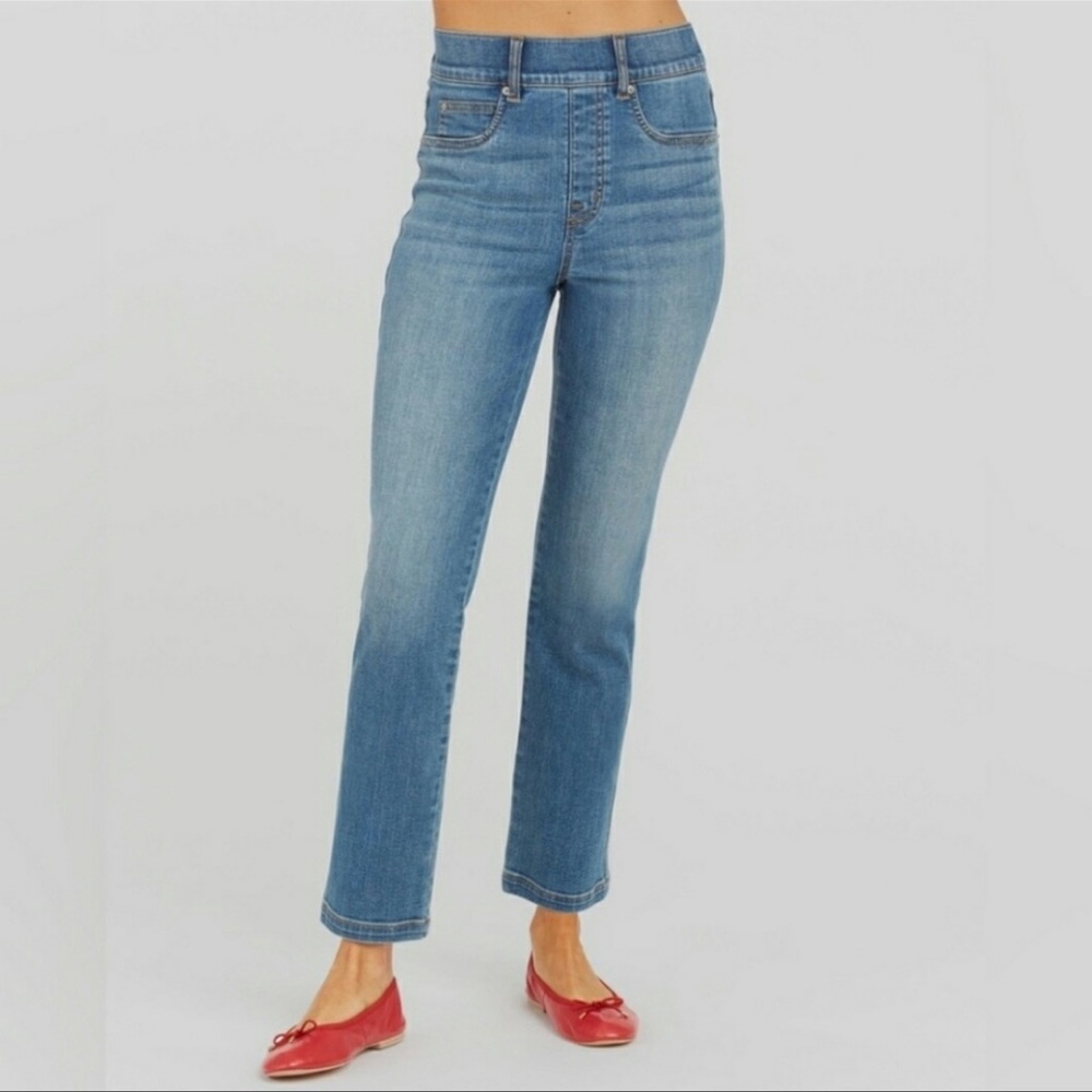 Spanx Straight Leg Women Size XS Pull On Blue Denim Fades Stretchy Jeans‎ - Picture 2 of 11